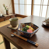 日本製 美濃燒 職人窯燒質感 牡丹花鳥手繪花紋五角中缽 | 沙拉碗 日式小菜碗 日式料理陶瓷碗
