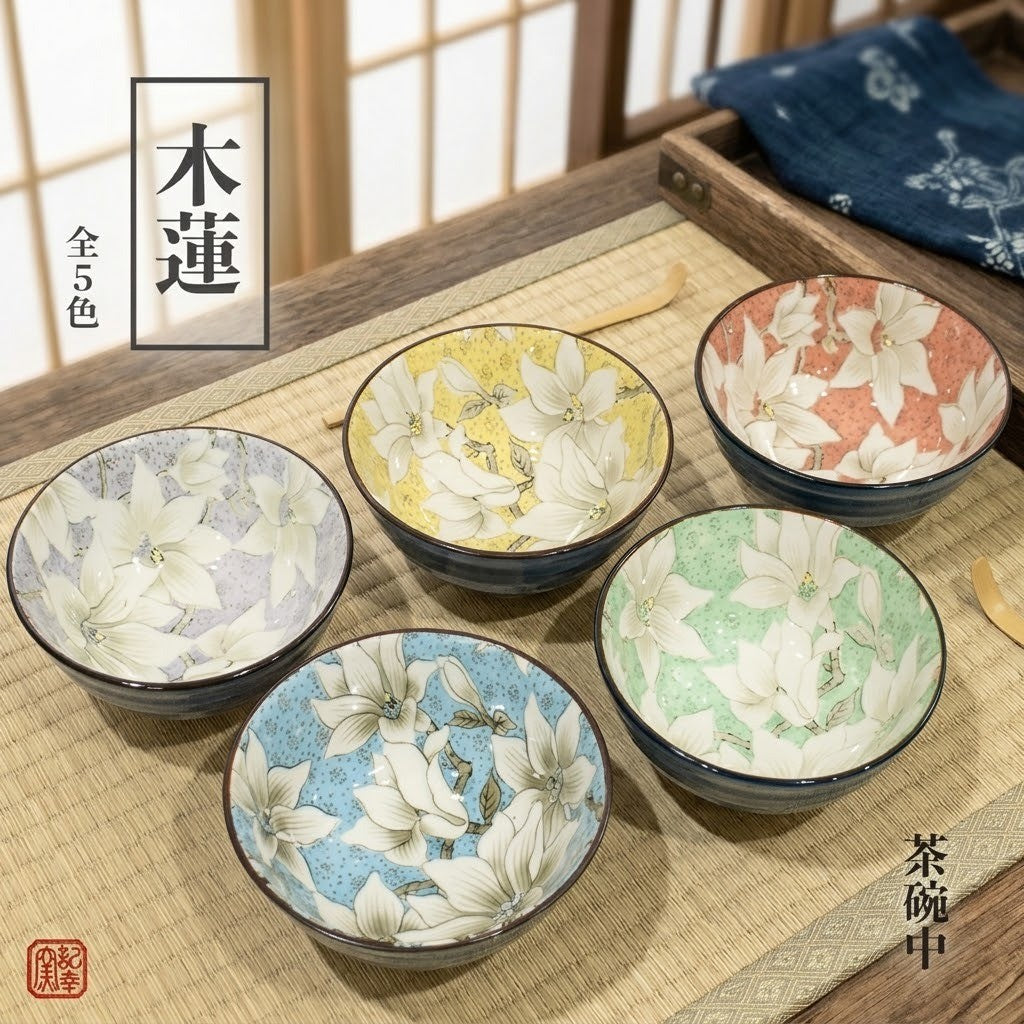 日本製 職人窯燒質感 手繪蓮花紋陶瓷飯碗 | 美濃燒茶碗 和食器 湯碗 丼缽 日本廚房湯碗 陶瓷碗