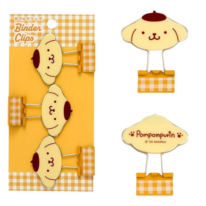 日本 Sanrio 三麗鷗格紋造型長尾夾 3入組｜文件夾 手帳夾 燕尾夾