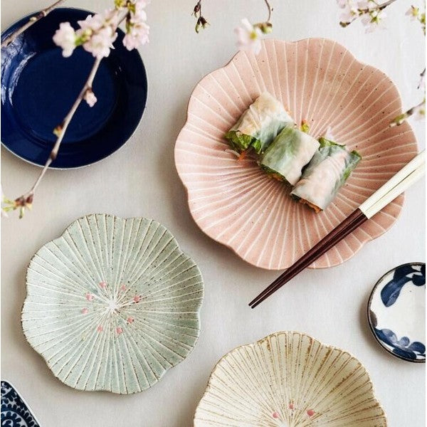 日本製 美濃燒 泥漿描繪技法 陶瓷造型花盤｜日常餐桌陶瓷小碟 點心碟 甜點碟 小菜碟 盤子 陶瓷盤
