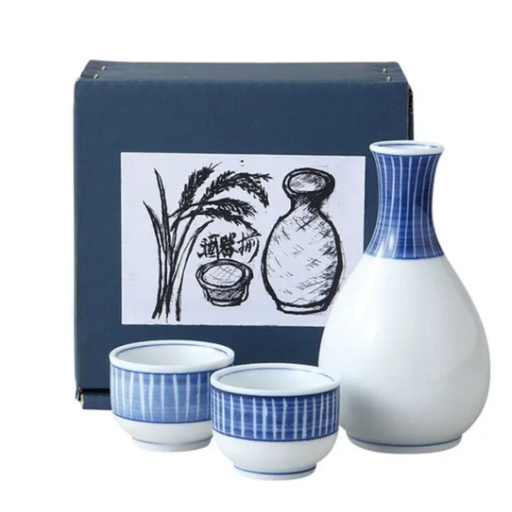 日本製 美濃燒 十草清酒杯壺 禮盒 | 日式酒器 德利 清酒套組 清酒杯具 新居賀禮