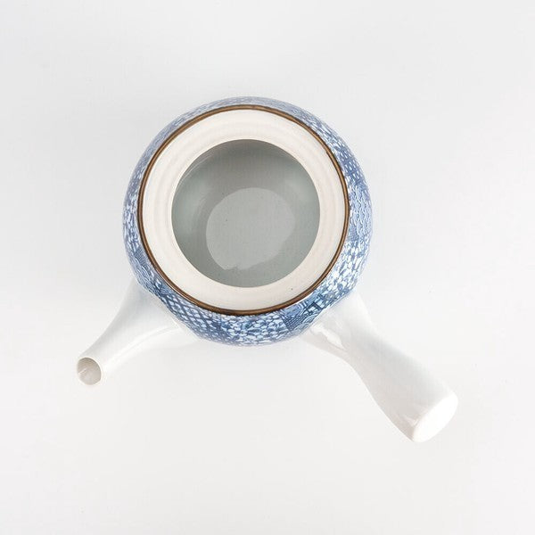 日本製 有田燒 急須 西庵窯五條紋 磁器茶壺 附茶濾網 | 430cc 小紋染 西尾窯 陶瓷壺