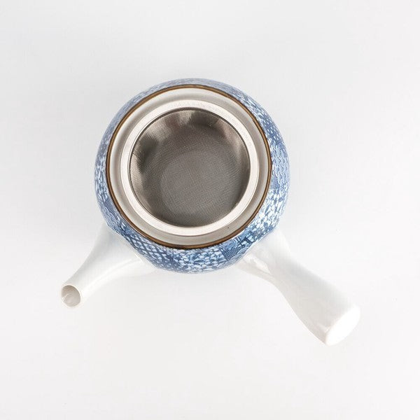 日本製 有田燒 急須 西庵窯五條紋 磁器茶壺 附茶濾網 | 430cc 小紋染 西尾窯 陶瓷壺