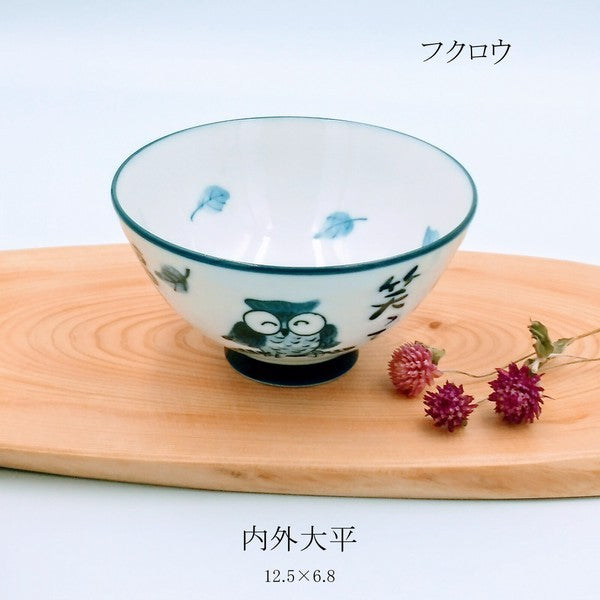 日本製 美濃燒 開運吉祥 福來貓頭鷹陶瓷飯碗 | 湯碗 日式陶瓷碗 餐碗 陶瓷餐具 可微波洗碗機