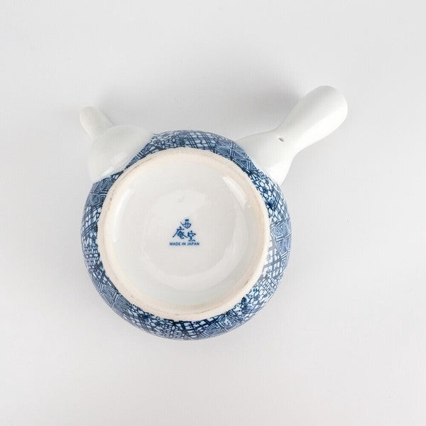 日本製 有田燒 急須 西庵窯五條紋 磁器茶壺 附茶濾網 | 430cc 小紋染 西尾窯 陶瓷壺