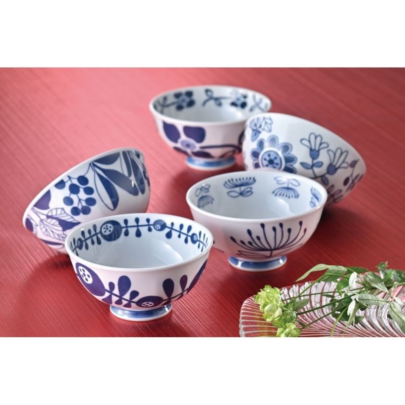 日本製 波佐見燒 藍繪青花瓷染付茶碗5入組｜12cm 米飯碗 入厝禮品 陶瓷碗