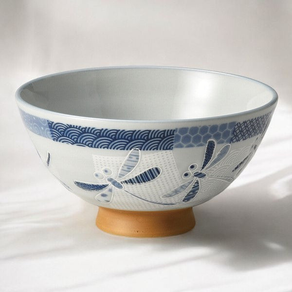 日本製 陶瓷和風藍蜻蜓大碗 14cm | 湯碗 麵碗 輕量碗 高腳防燙設計 日本碗 家用碗 陶瓷碗