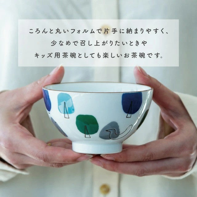 日本製  BISQUE 波佐見燒 彩色森林小鳥圖案夫妻飯碗｜陶瓷碗 對碗 兒童碗 CDF ètendue
