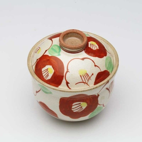 日本製 手繪陶瓷紅色吉祥紋蓋碗 | 蒸蛋碗 甜點碗 茶碗蒸 日本碗 帶蓋碗 湯盅 湯碗 燕窩碗 新年碗盤