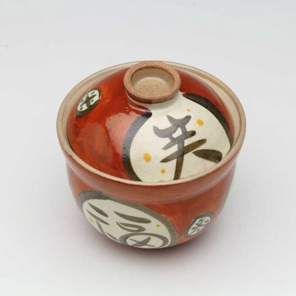日本製 手繪陶瓷紅色吉祥紋蓋碗 | 蒸蛋碗 甜點碗 茶碗蒸 日本碗 帶蓋碗 湯盅 湯碗 燕窩碗 新年碗盤