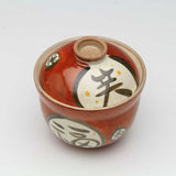 日本製 手繪陶瓷紅色吉祥紋蓋碗 | 蒸蛋碗 甜點碗 茶碗蒸 日本碗 帶蓋碗 湯盅 湯碗 燕窩碗 新年碗盤