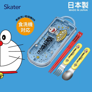 日本製 skater 哆拉Ａ夢兒童餐具組 附盒 筷子 湯匙 叉子 - 富士通販
