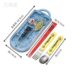 日本製 skater 哆拉Ａ夢兒童餐具組 附盒 筷子 湯匙 叉子 - 富士通販