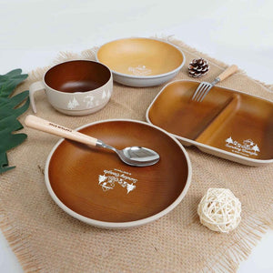 日本製造 史努比 snoopy木紋 奶茶色 圓盤 湯碗 分隔盤 | 日本製木質色露營餐盤組 - 富士通販