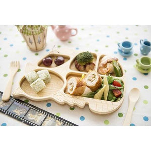 日本製 龍貓公車 木製分隔餐盤 餐具組｜兒童餐具 湯匙叉子 禮盒組 - 富士通販