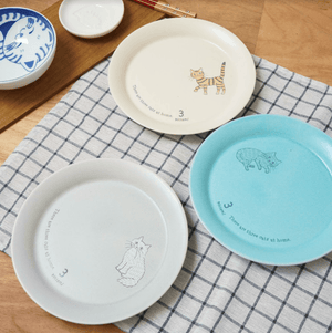 日本製貓咪盤子｜藍色、奶油色、米灰色 - 富士通販