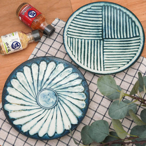 日本製 美濃燒 陶瓷 條紋/花繪圖樣餐盤 - 富士通販