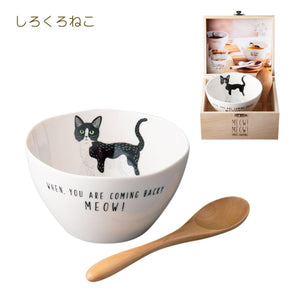 日本 貓咪碗｜湯匙組-附精緻木盒-日本製 - 富士通販
