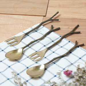 復古黃銅樹枝造型餐具，日系下午茶典雅叉子湯匙 - 富士通販