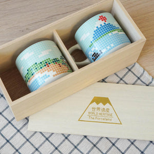 富士山馬賽克磁磚木盒禮盒 (單入/對杯) - 富士通販