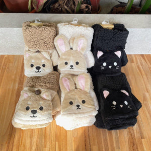 日本設計款 半指翻蓋防寒保暖手套-柴犬/兔子/黑貓 - 富士通販