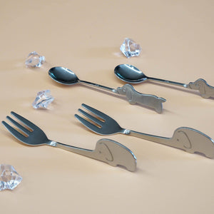站立式不鏽鋼動物造型日本製餐具｜大象叉子小狗湯匙 - 富士通販
