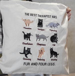 貓咪刺繡帆布拉鍊包 - 富士通販