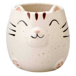 日本 陶器笑臉丸貓茶杯｜水杯｜笑臉盆栽-日本製 - 富士通販