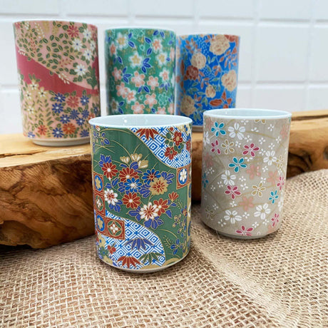 日本製 美濃燒 京友禪 茶杯 五入組 木盒裝｜陶瓷茶杯 酒杯 茶具 - 富士通販