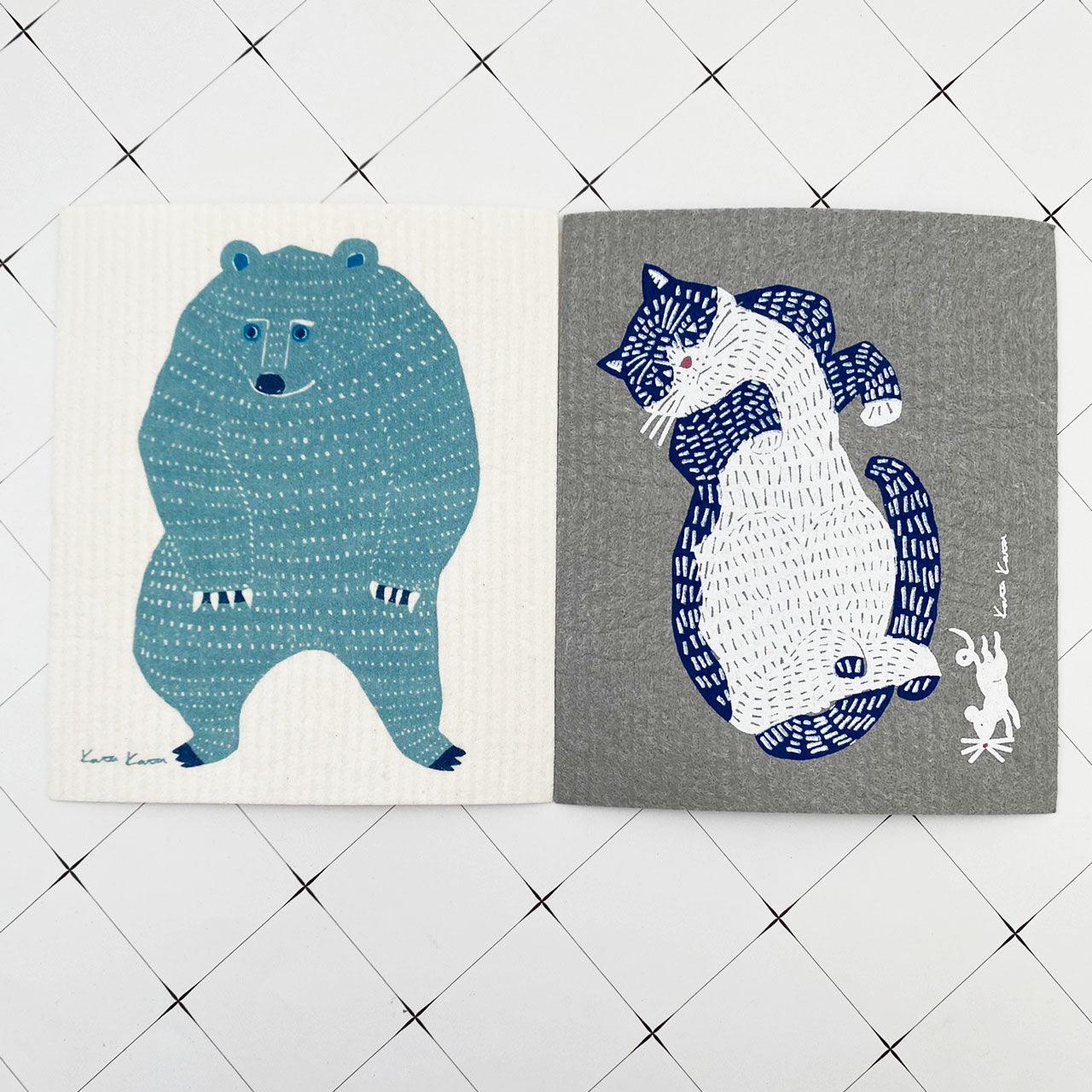 德國製造 動物圖案 纖維素吸水抹布 不掉棉絮 不留水痕｜海鷗 熊 刺蝟 貓咪圖案 兩種尺寸 - 富士通販