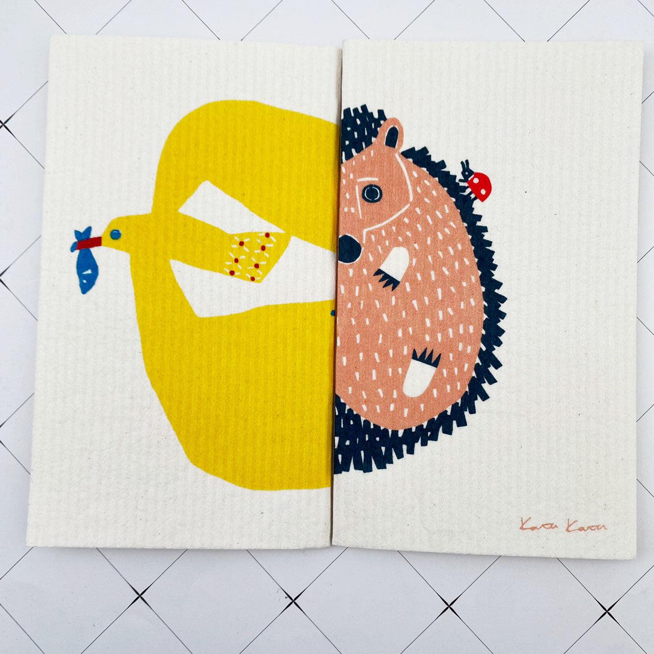 德國製造 動物圖案 纖維素吸水抹布 不掉棉絮 不留水痕｜海鷗 熊 刺蝟 貓咪圖案 兩種尺寸 - 富士通販