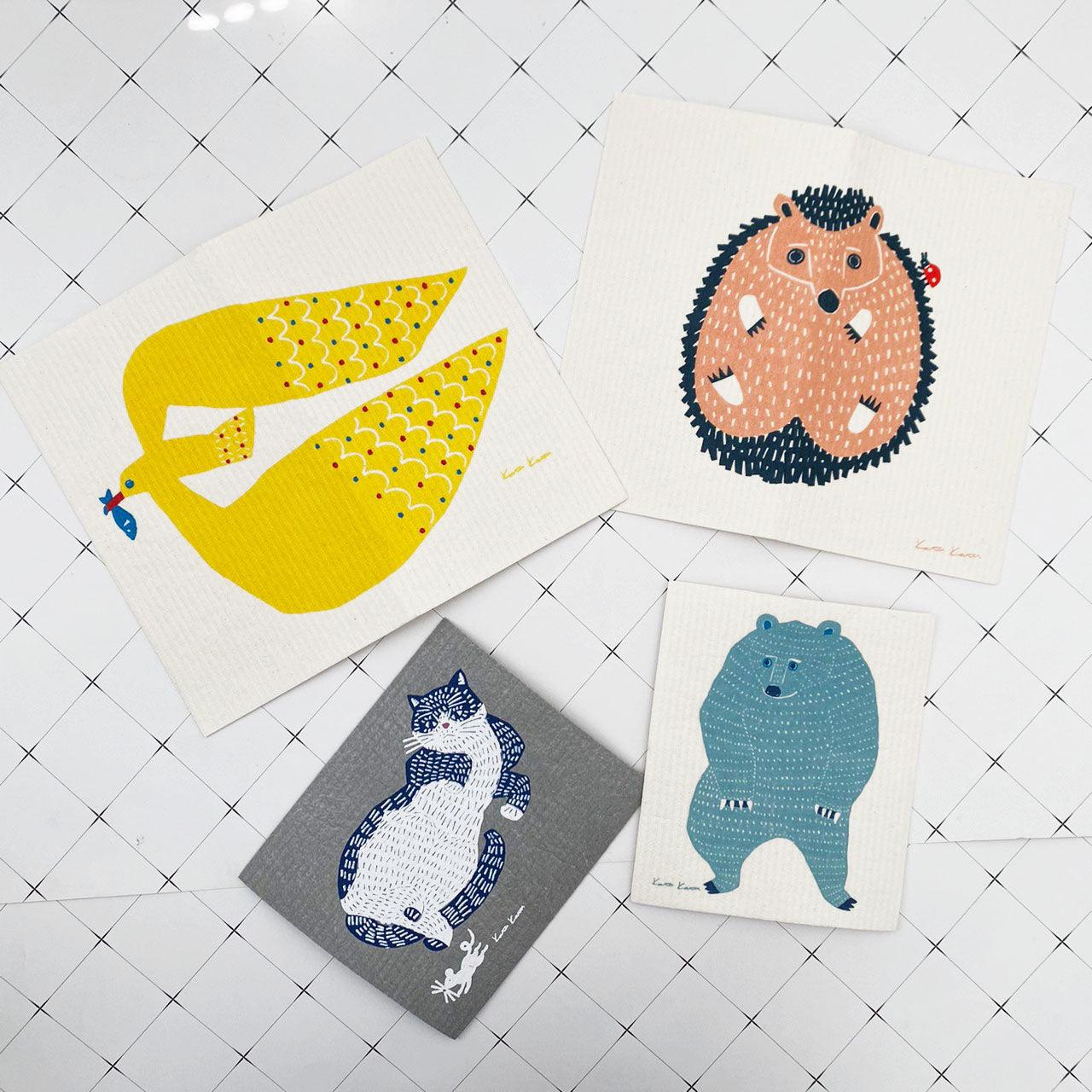 德國製造 動物圖案 纖維素吸水抹布 不掉棉絮 不留水痕｜海鷗 熊 刺蝟 貓咪圖案 兩種尺寸 - 富士通販