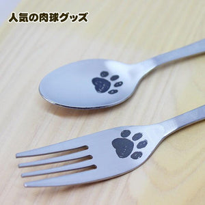 日本製 貓咪足跡不鏽鋼餐具｜湯匙 叉子 肉球 貓奴必備 - 富士通販