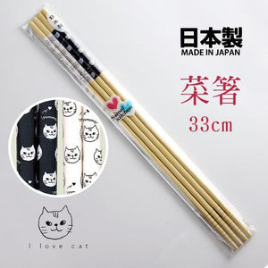 日本製 貓咪 木質長筷 料理筷｜一組兩入 33cm - 富士通販