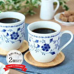 日本製 美濃燒 唐草 輕量 陶瓷馬克杯│對杯 咖啡杯 茶杯 - 富士通販