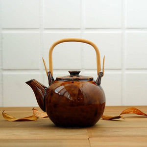 日本製 六魯 懷舊亮釉赭色 日式茶壺 - 富士通販